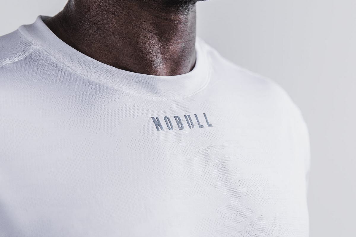 Nobull Lightweight Textured Men's T Shirts White Camo | Australia (IW2485)